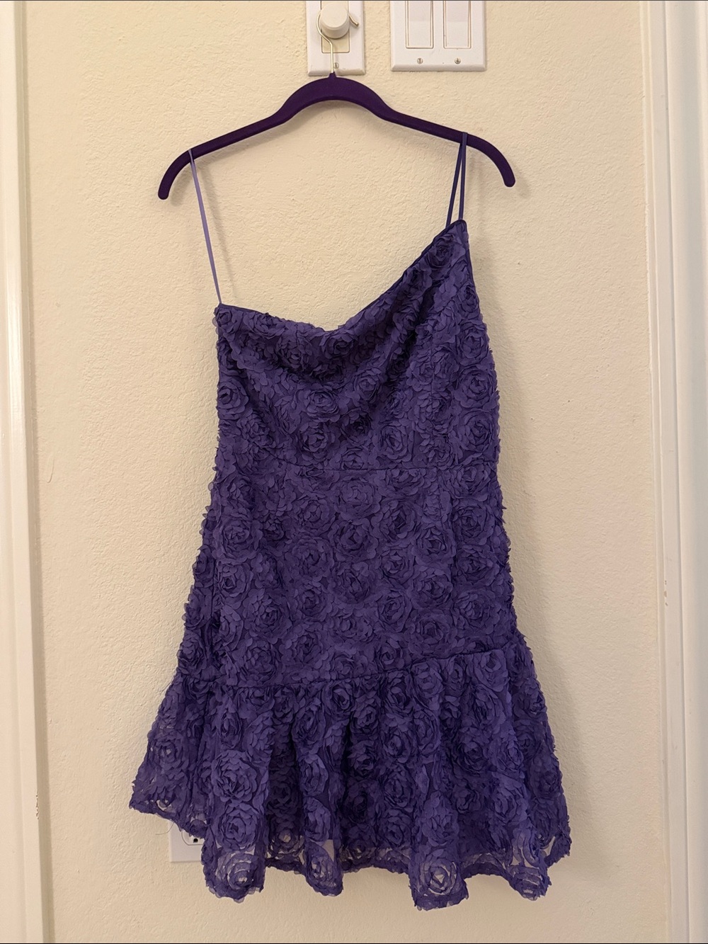 DO+BE One Shoulder Violet Floral Rosette Mini Dress